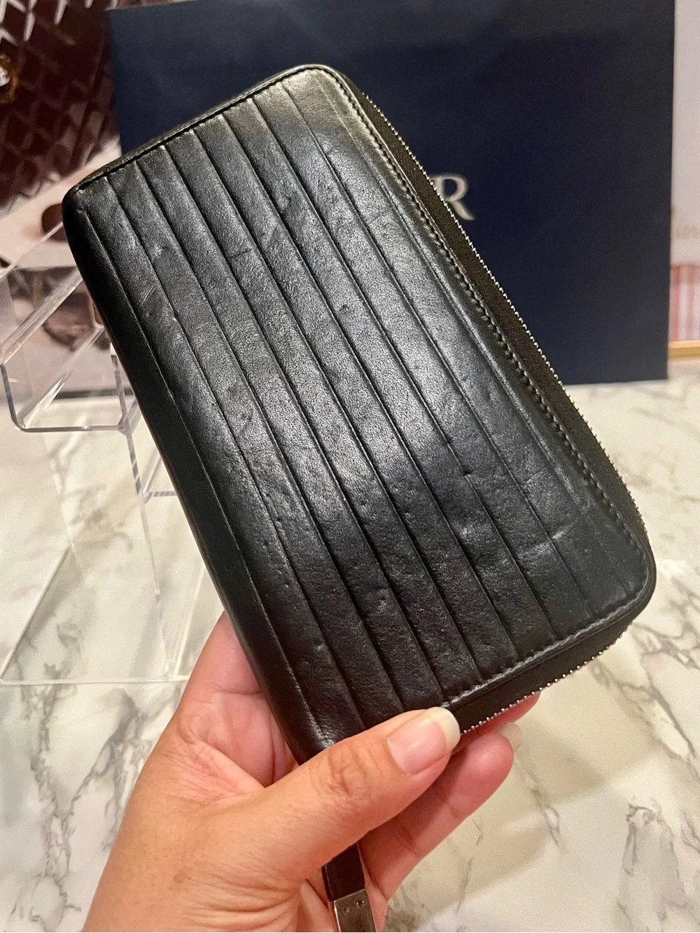Christian Dior Homme Black Quilted Leather Zip Wallet